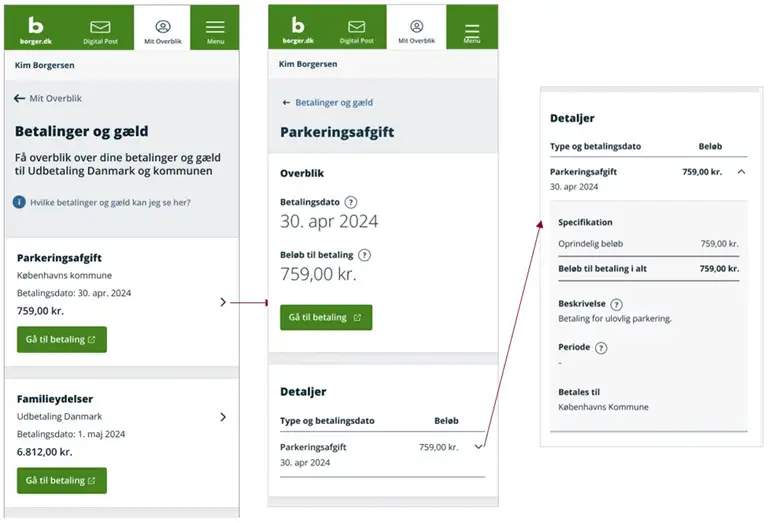 Sk&aelig;rmklip, der viser visningen af kommunale betalinger p&aring; saldo p&aring; Mit Overblik p&aring; borger.dk