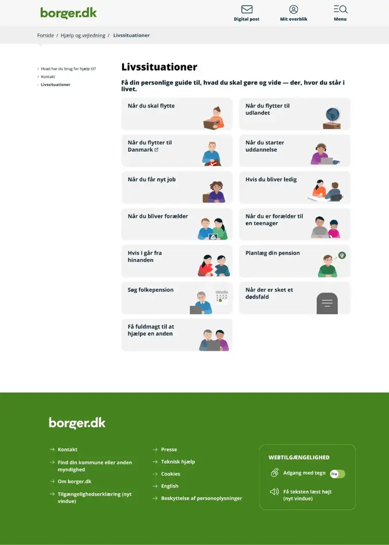 Sk&aelig;rmklip, der viser det nye redesign af guideoversigtssiden p&aring; borger.dk.